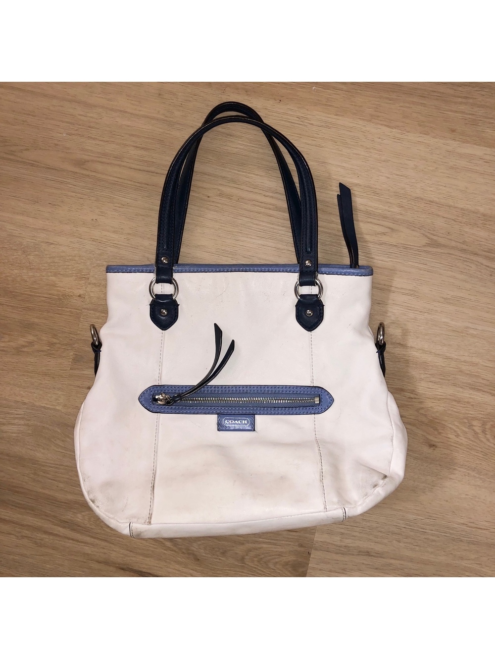 COACH DAISY SPECTATOR EMMA TOTE PURSE HAND BAG WHITE BLUE LEATHER